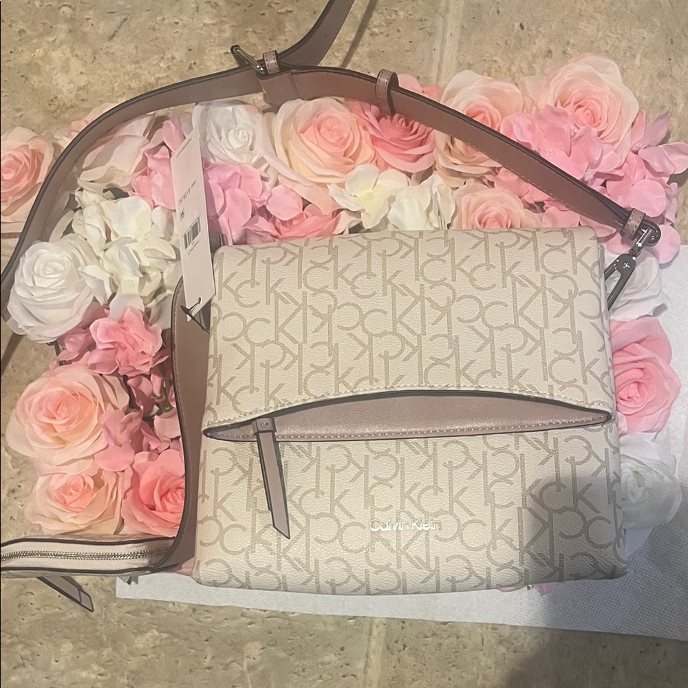 Calvin Klein Monogram Beige Crossbody Bag